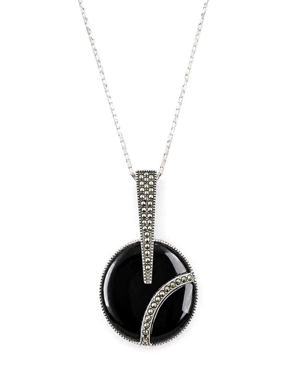 Judith Jack Elegant Black Onyx and 925 Sterling Silver Pendant Necklace